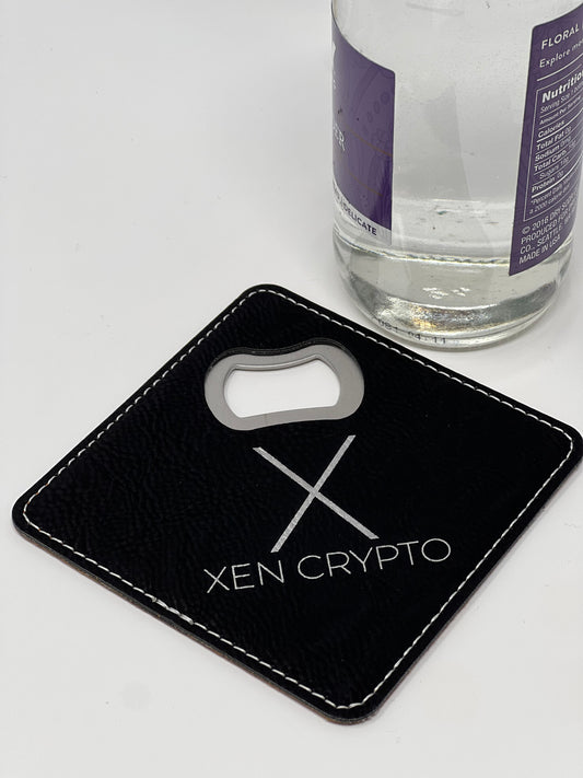 Black/Silver Coaster with Integrated Bottle Opener (Single) - Square